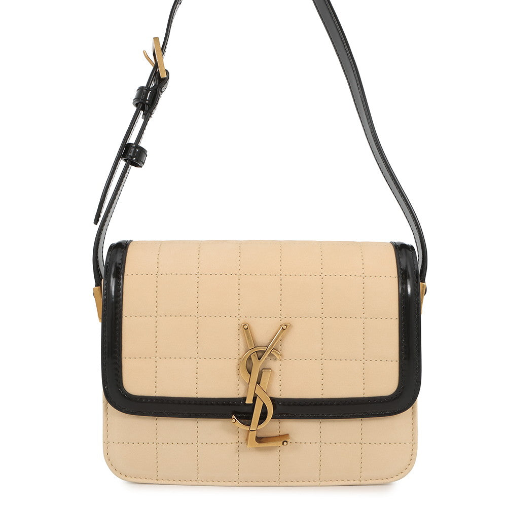 SAINT LAURENT PARIS Solferino Shoulder Bag Beige/Black739139 Nubuck Leather Patent Leather Size Small