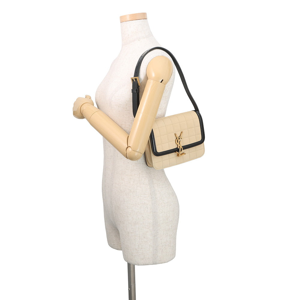 SAINT LAURENT PARIS Solferino Shoulder Bag Beige/Black739139 Nubuck Leather Patent Leather Size Small