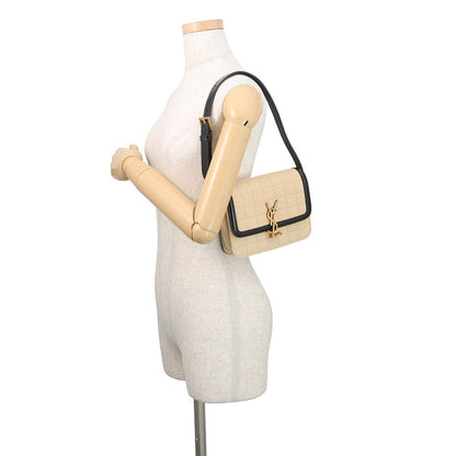 SAINT LAURENT PARIS Solferino Shoulder Bag Beige/Black739139 Nubuck Leather Patent Leather Size Small