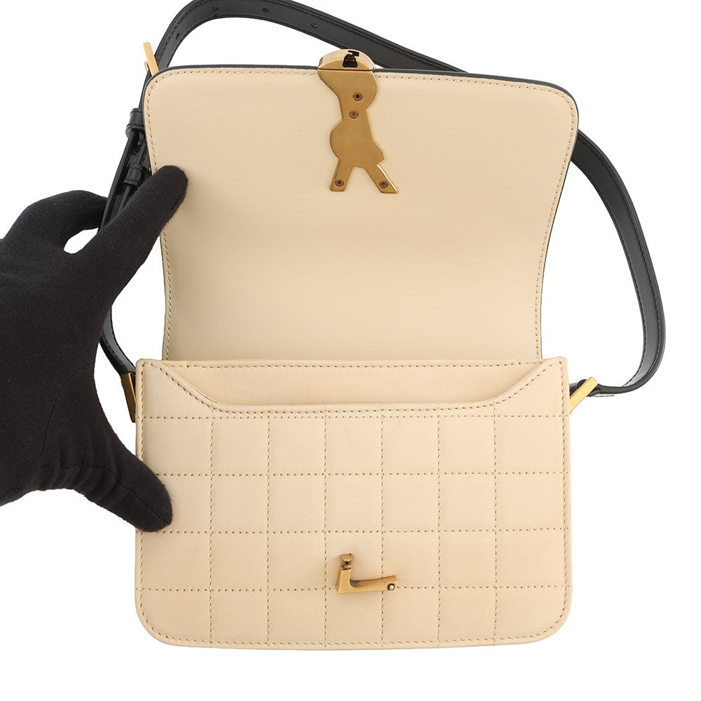 SAINT LAURENT PARIS Solferino Shoulder Bag Beige/Black739139 Nubuck Leather Patent Leather Size Small