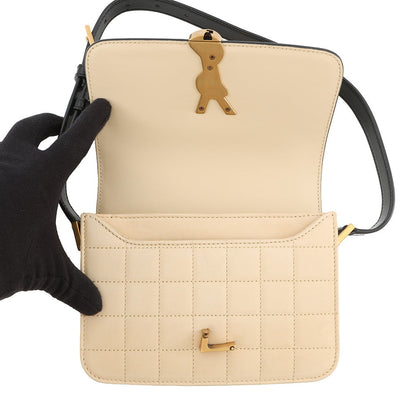 SAINT LAURENT PARIS Solferino Shoulder Bag Beige/Black739139 Nubuck Leather Patent Leather Size Small
