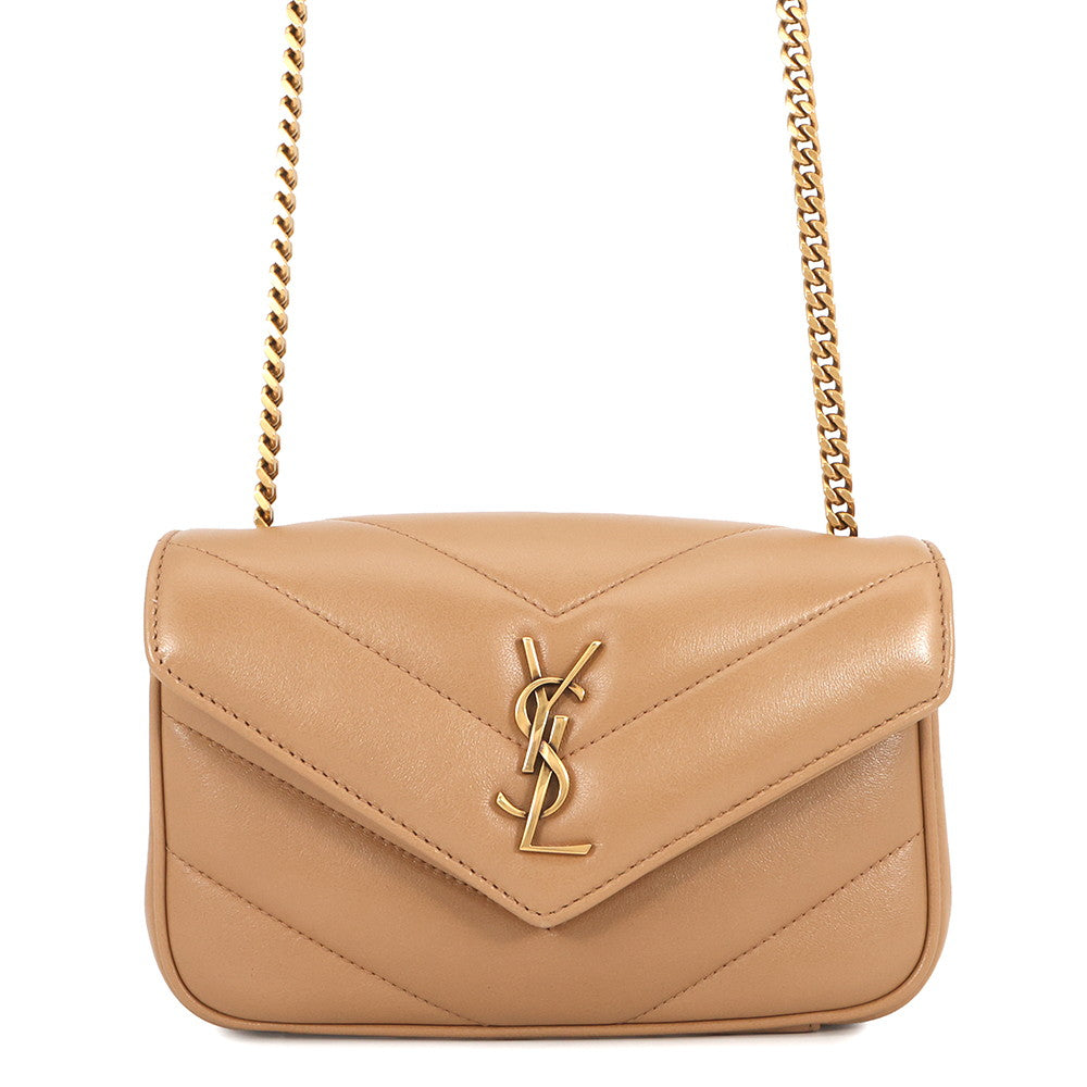 SAINT LAURENT PARIS Loulou Toy Chain Shoulder Bag Natural Tan821749 Lambskin Size Mini