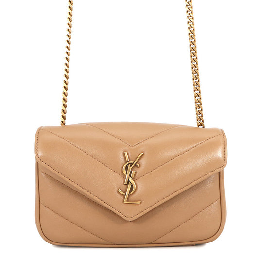 SAINT LAURENT PARIS Loulou Toy Chain Shoulder Bag Natural Tan821749 Lambskin Size Mini