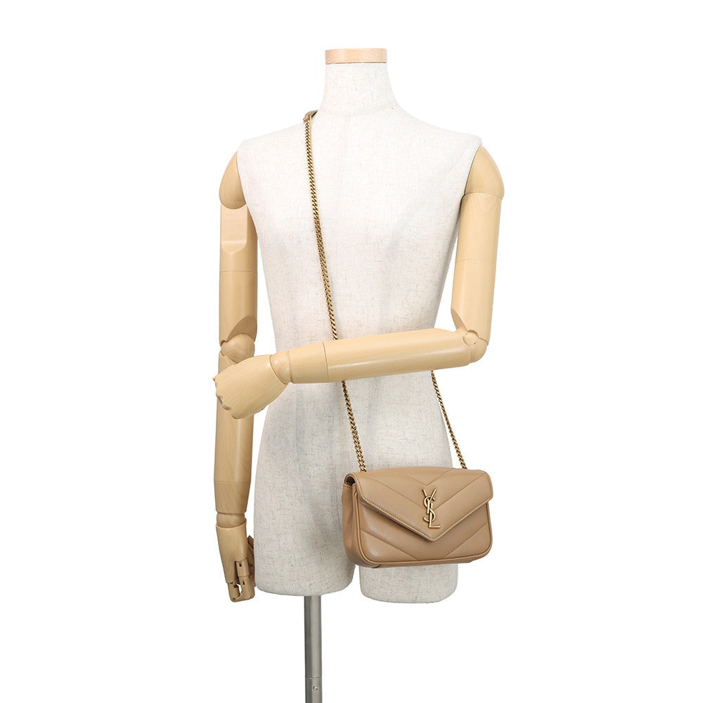 SAINT LAURENT PARIS Loulou Toy Chain Shoulder Bag Natural Tan821749 Lambskin Size Mini