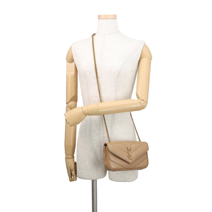 SAINT LAURENT PARIS Loulou Toy Chain Shoulder Bag Natural Tan821749 Lambskin Size Mini