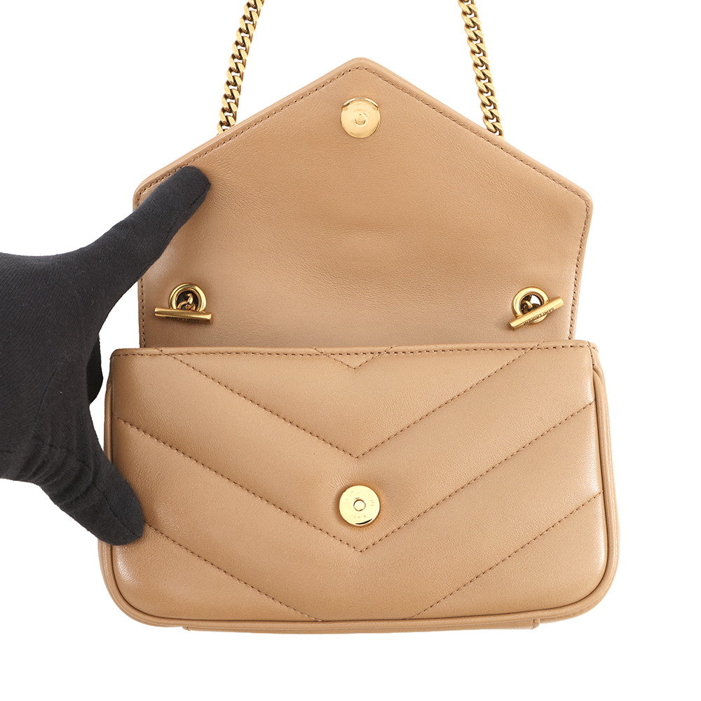 SAINT LAURENT PARIS Loulou Toy Chain Shoulder Bag Natural Tan821749 Lambskin Size Mini