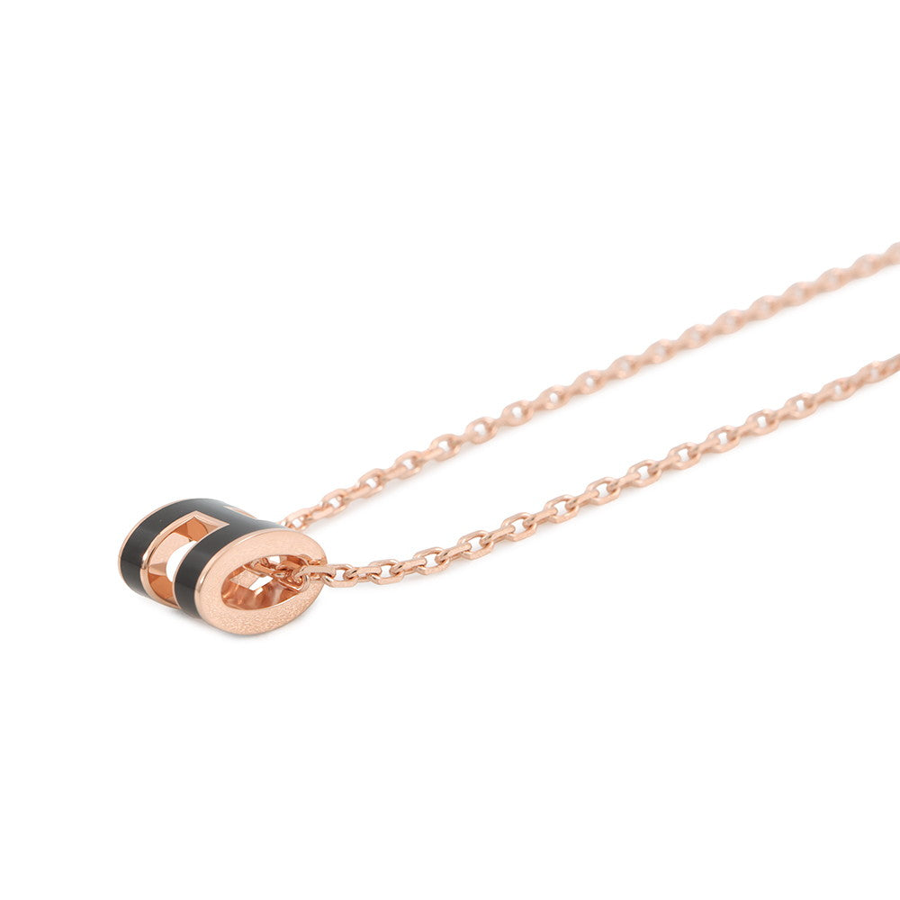 HERMES Pop Ash Necklace Size Mini Black Gold Plated Lacquer