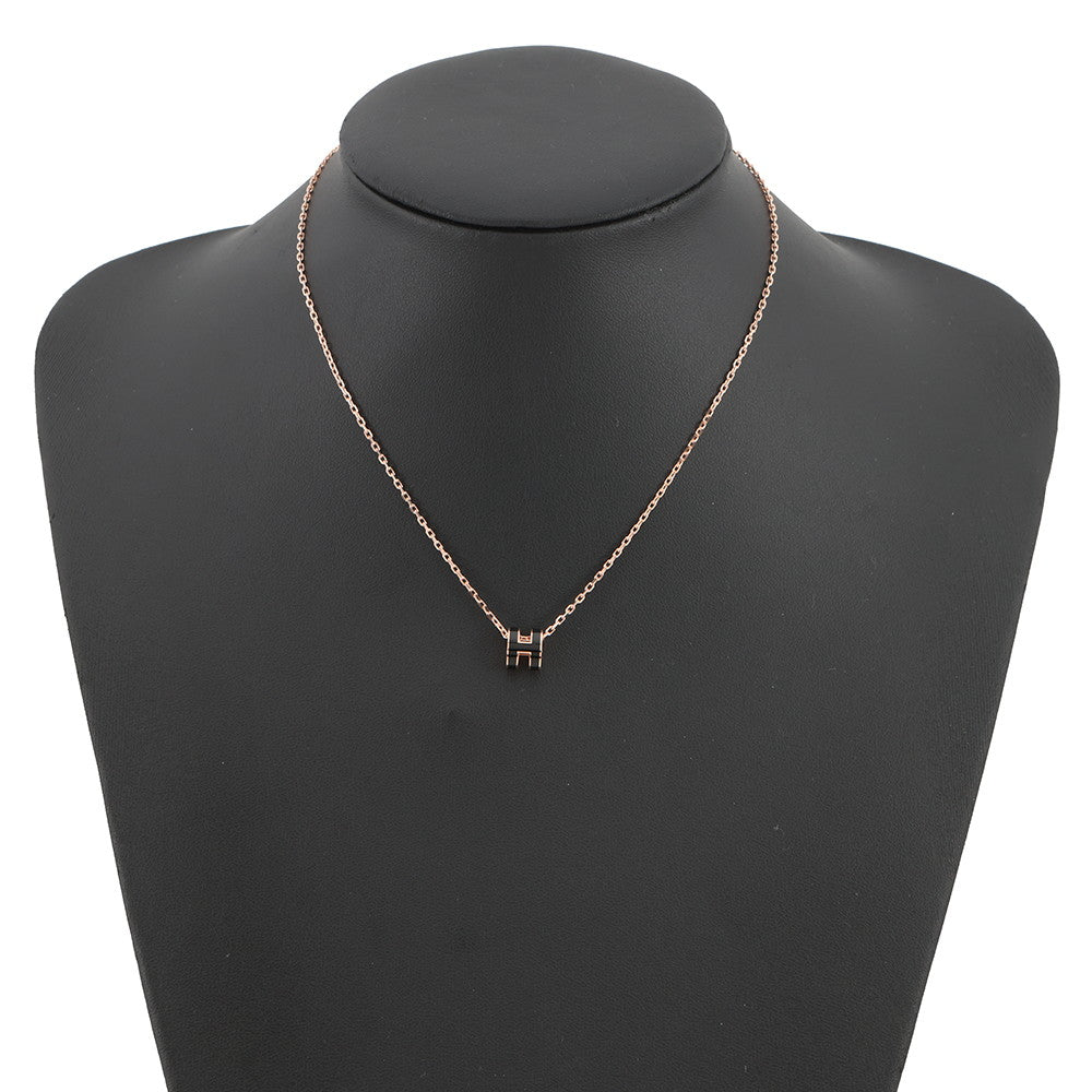 HERMES Pop Ash Necklace Size Mini Black Gold Plated Lacquer