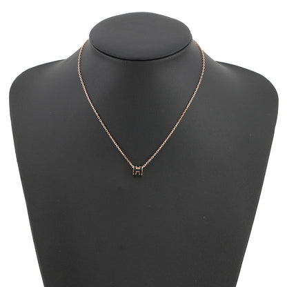 HERMES Pop Ash Necklace Size Mini Black Gold Plated Lacquer