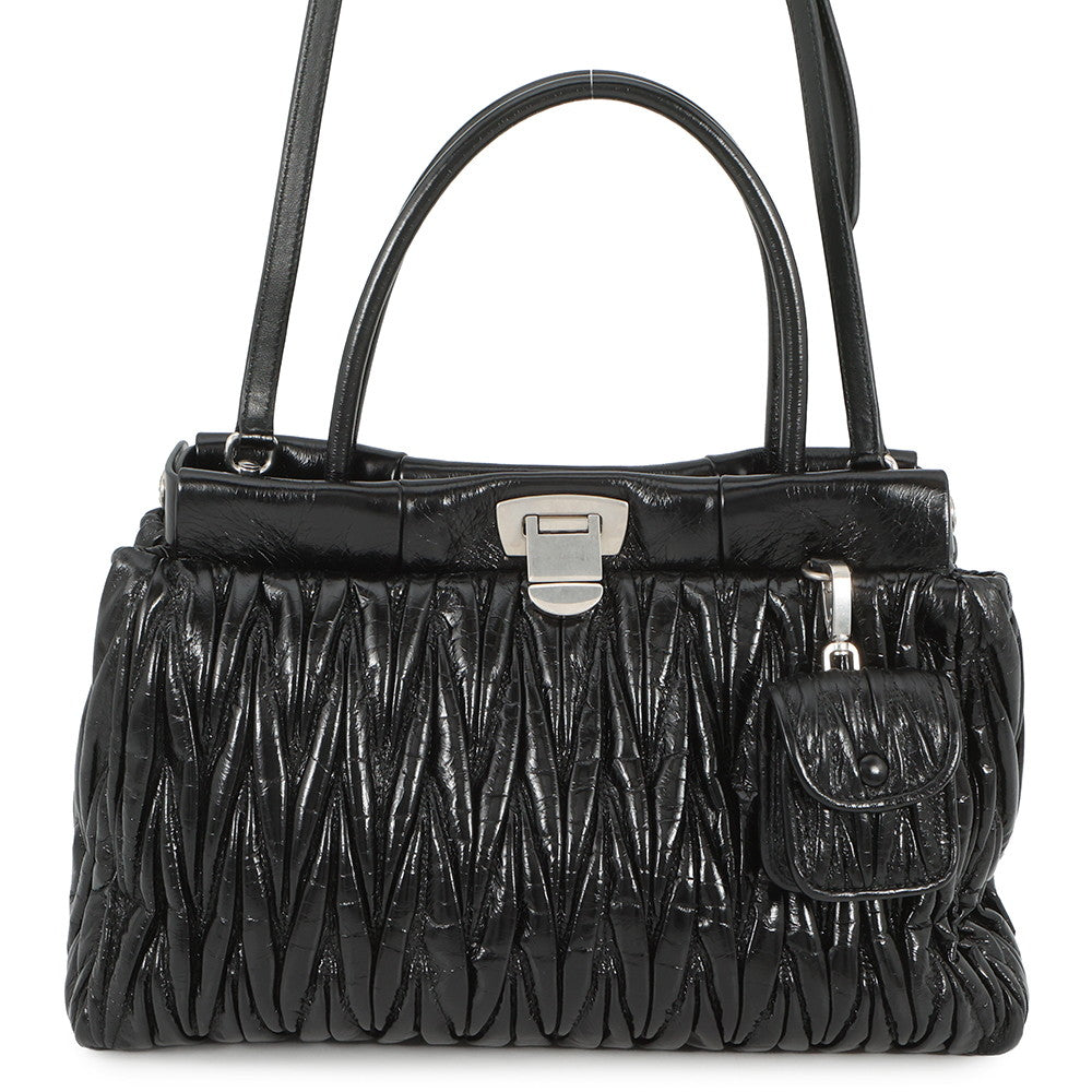MIUMIU Matelassé 2-Way Handbag Black5BA202 Leather