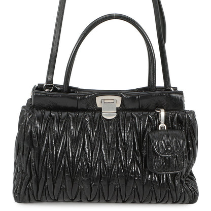 MIUMIU Matelassé 2-Way Handbag Black5BA202 Leather