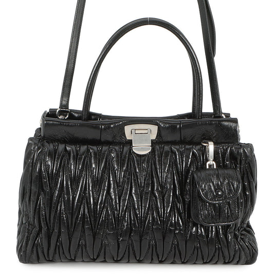 MIUMIU Matelassé 2-Way Handbag Black5BA202 Leather