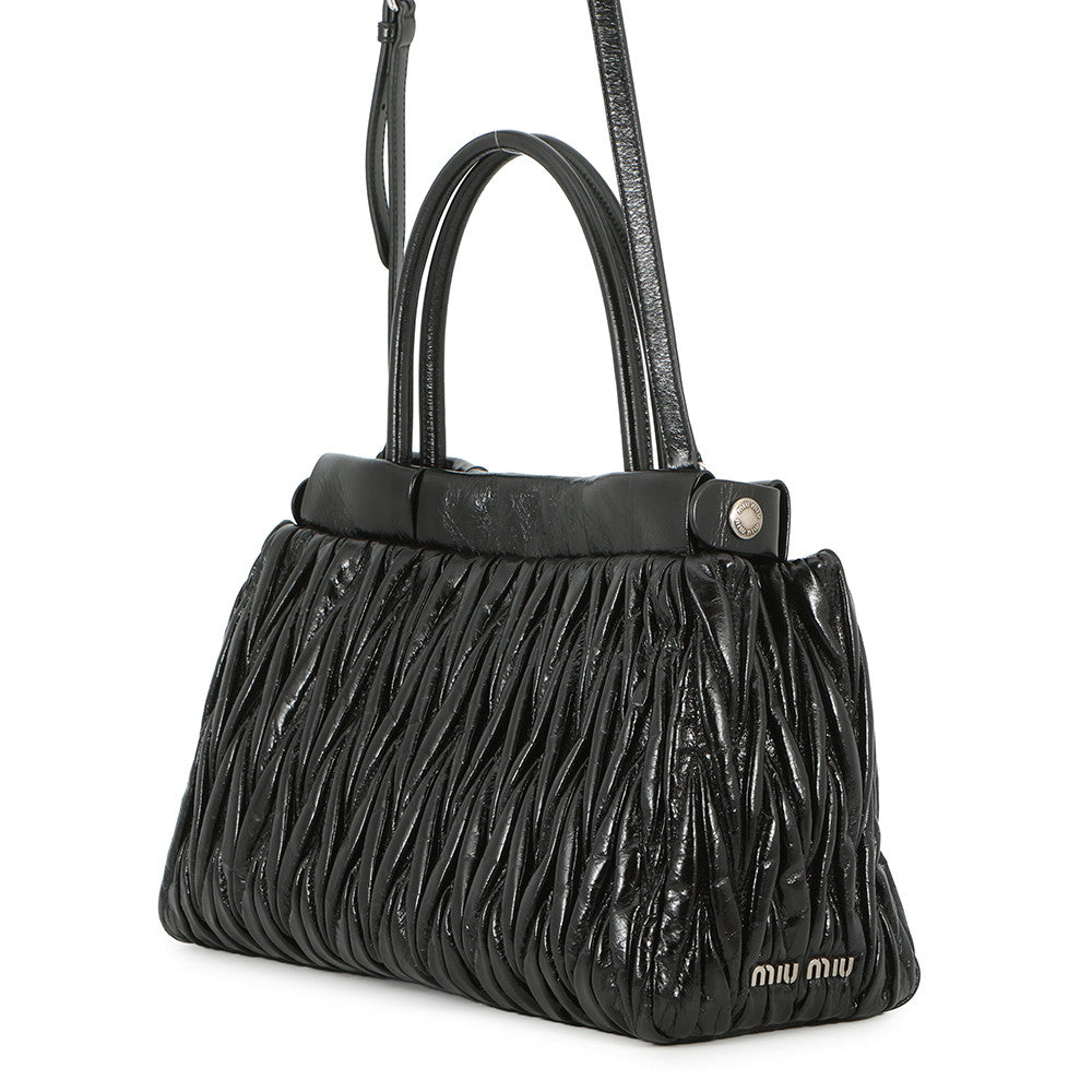 MIUMIU Matelassé 2-Way Handbag Black5BA202 Leather