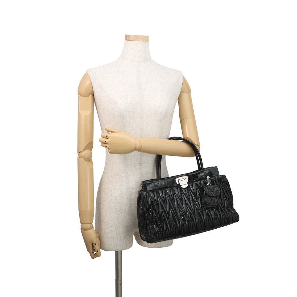 MIUMIU Matelassé 2-Way Handbag Black5BA202 Leather