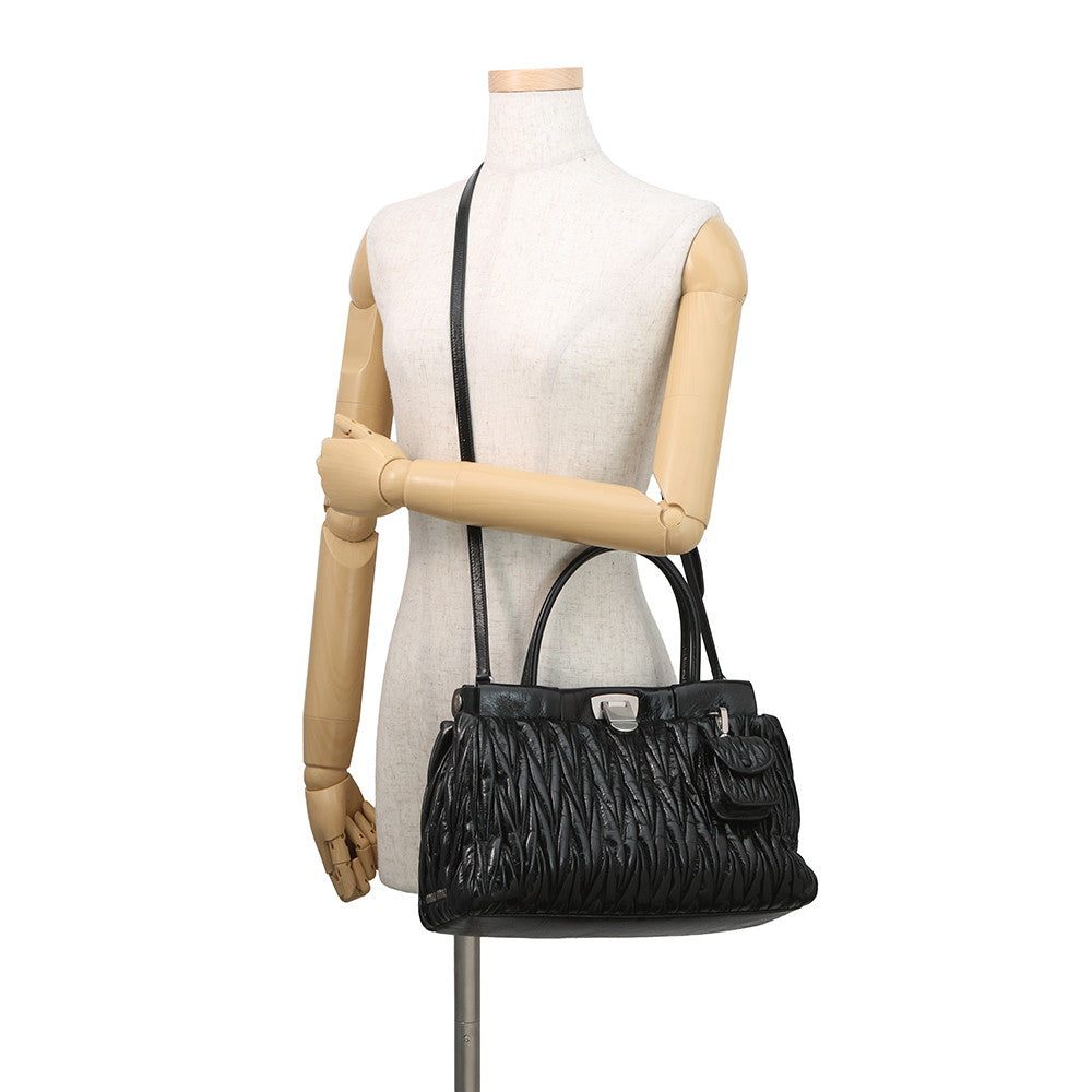 MIUMIU Matelassé 2-Way Handbag Black5BA202 Leather