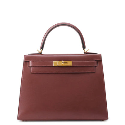HERMES Kelly Sellier Rouge H Box Calf Leather Size 28