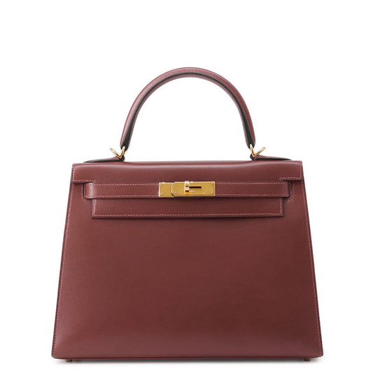 HERMES Kelly Sellier Rouge H Box Calf Leather Size 28