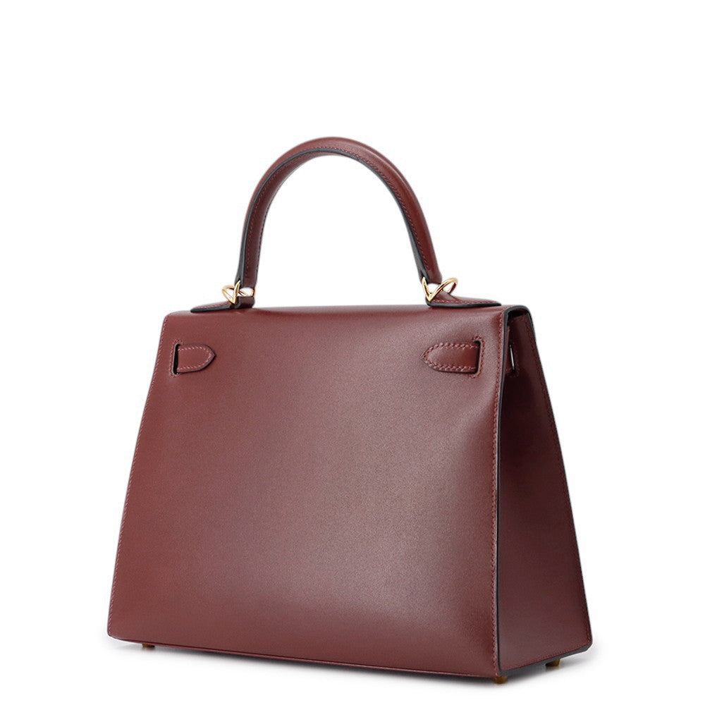 HERMES Kelly Sellier Rouge H Box Calf Leather Size 28