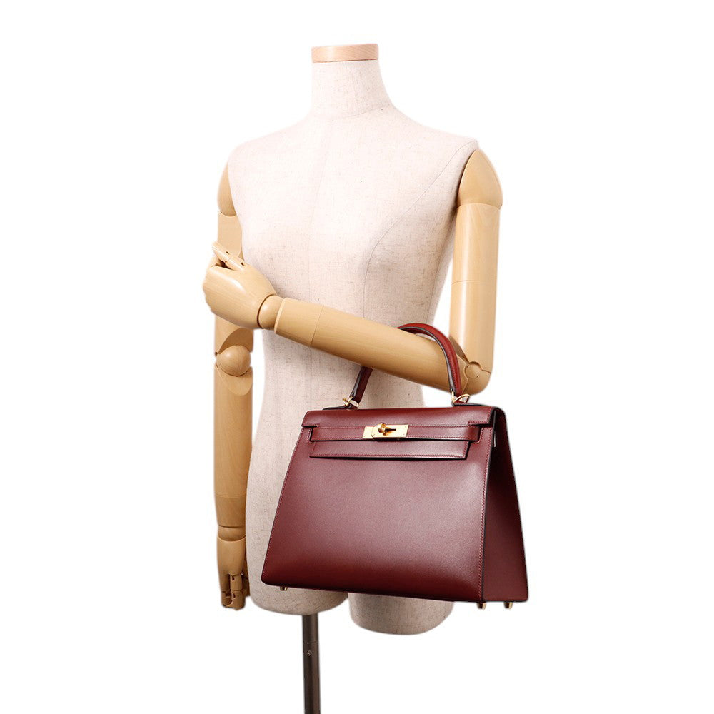 HERMES Kelly Sellier Rouge H Box Calf Leather Size 28