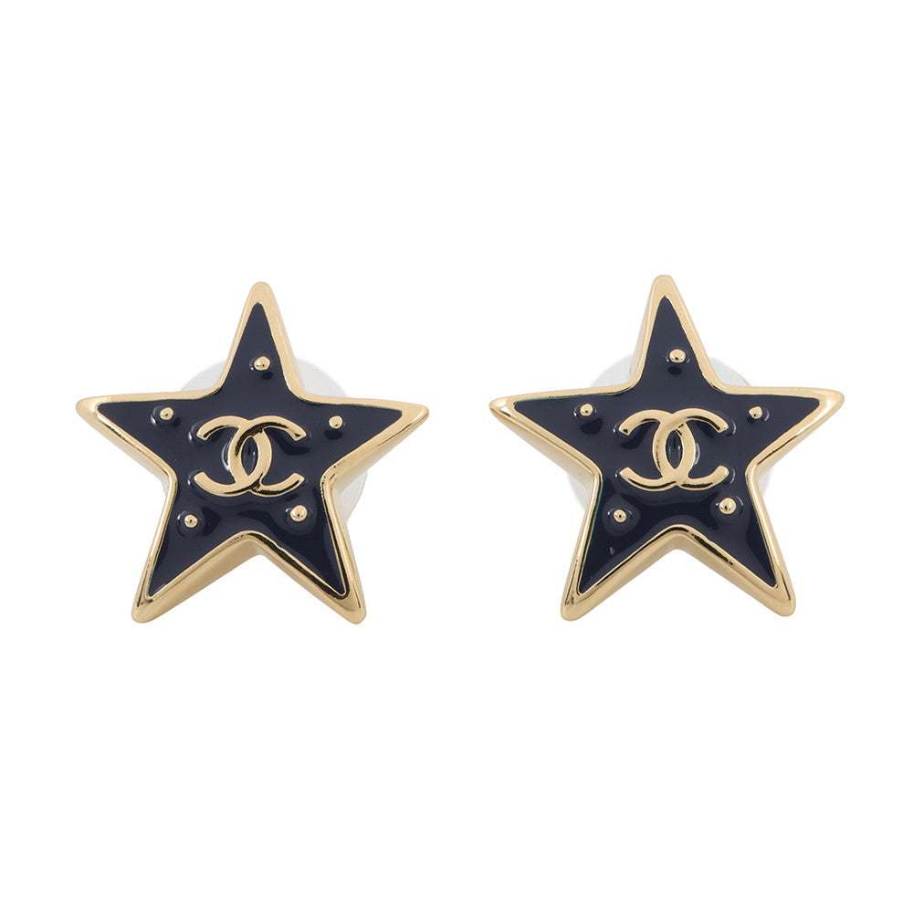 CHANEL CC Logo Star Earrings BlueABH462 Gold Plated