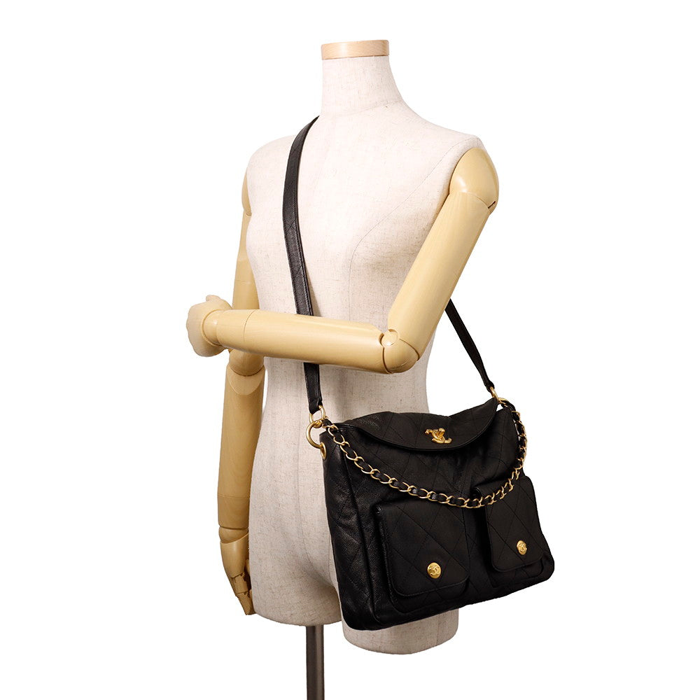 CHANEL Matelasse Hobo Bag BlackAS5384 Caviar Leather