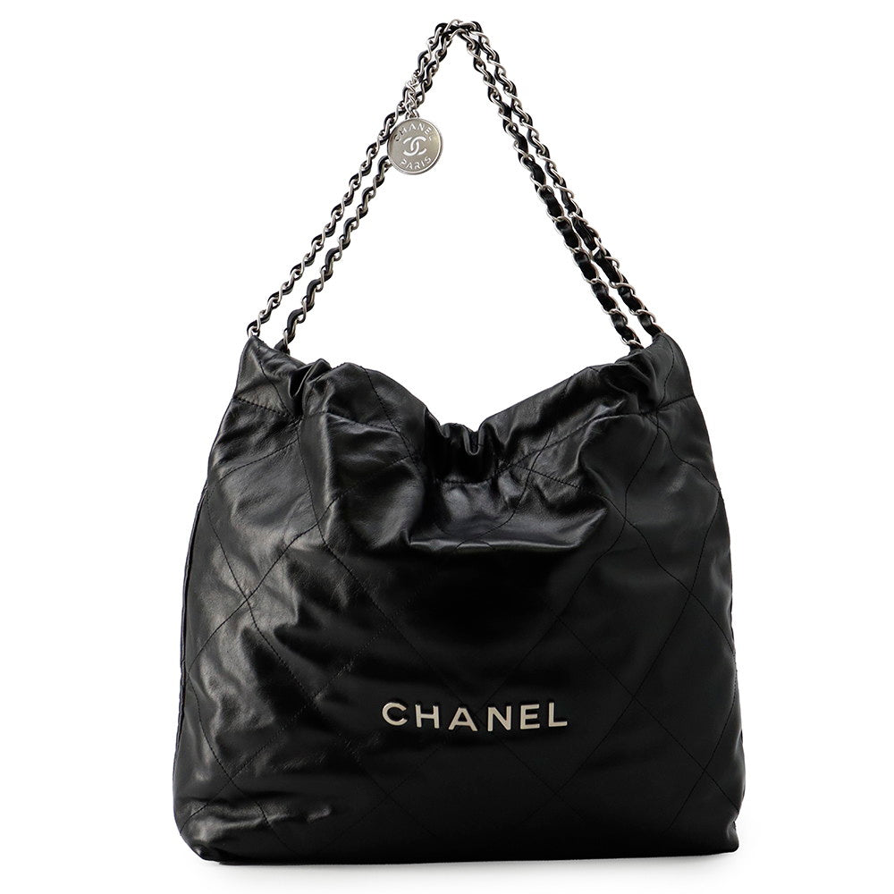 CHANEL CHANEL22 Handbag BlackAS3261 Shiny Calf Leather Size Small