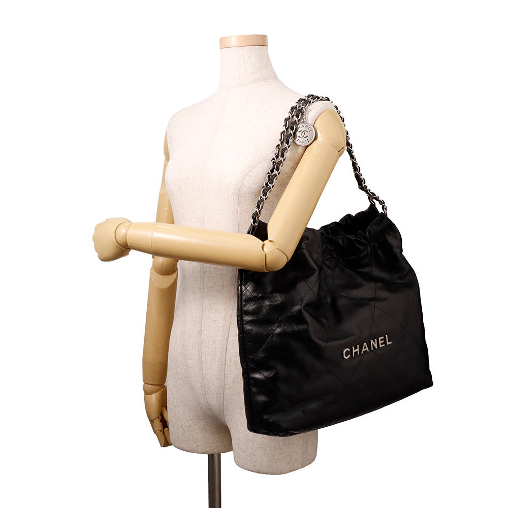 CHANEL CHANEL22 Handbag BlackAS3261 Shiny Calf Leather Size Small
