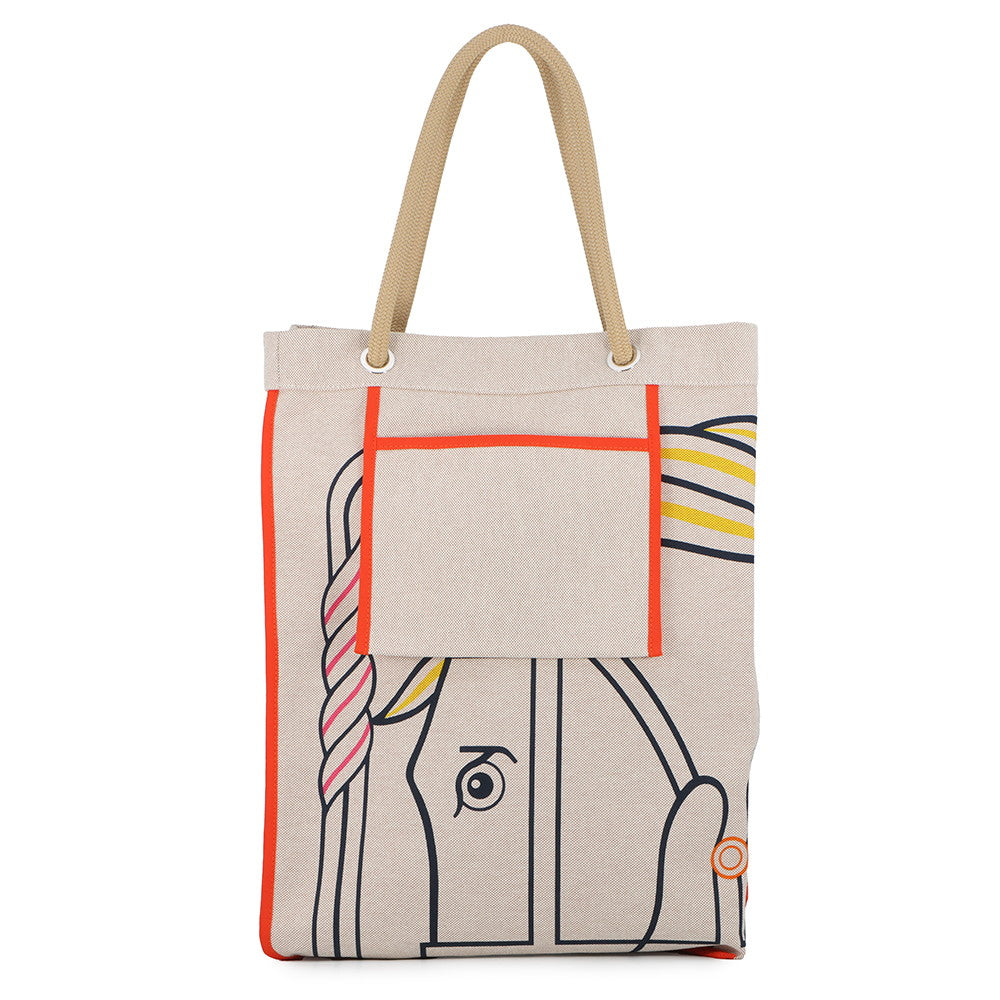 HERMES Cadrege Beach Bag Blue/Yellow/Pink Toile H