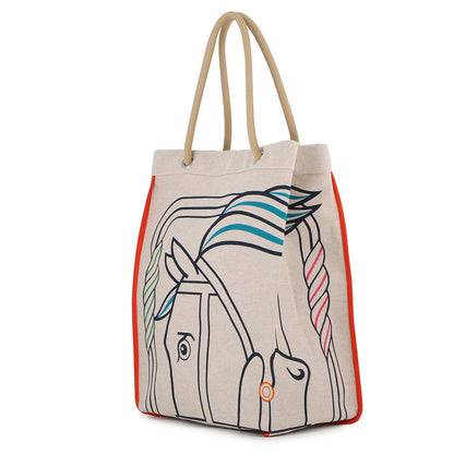 HERMES Cadrege Beach Bag Blue/Yellow/Pink Toile H