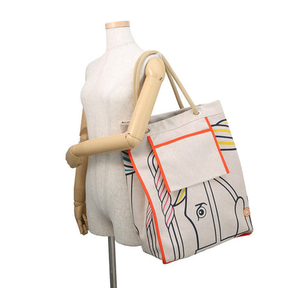 HERMES Cadrege Beach Bag Blue/Yellow/Pink Toile H
