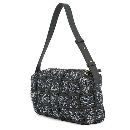 Bottega Veneta Maxi INTRECCIATO Brique Cassette Handbag IndigoBlack/White Tweed Leather