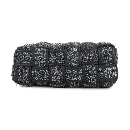 Bottega Veneta Maxi INTRECCIATO Brique Cassette Handbag IndigoBlack/White Tweed Leather