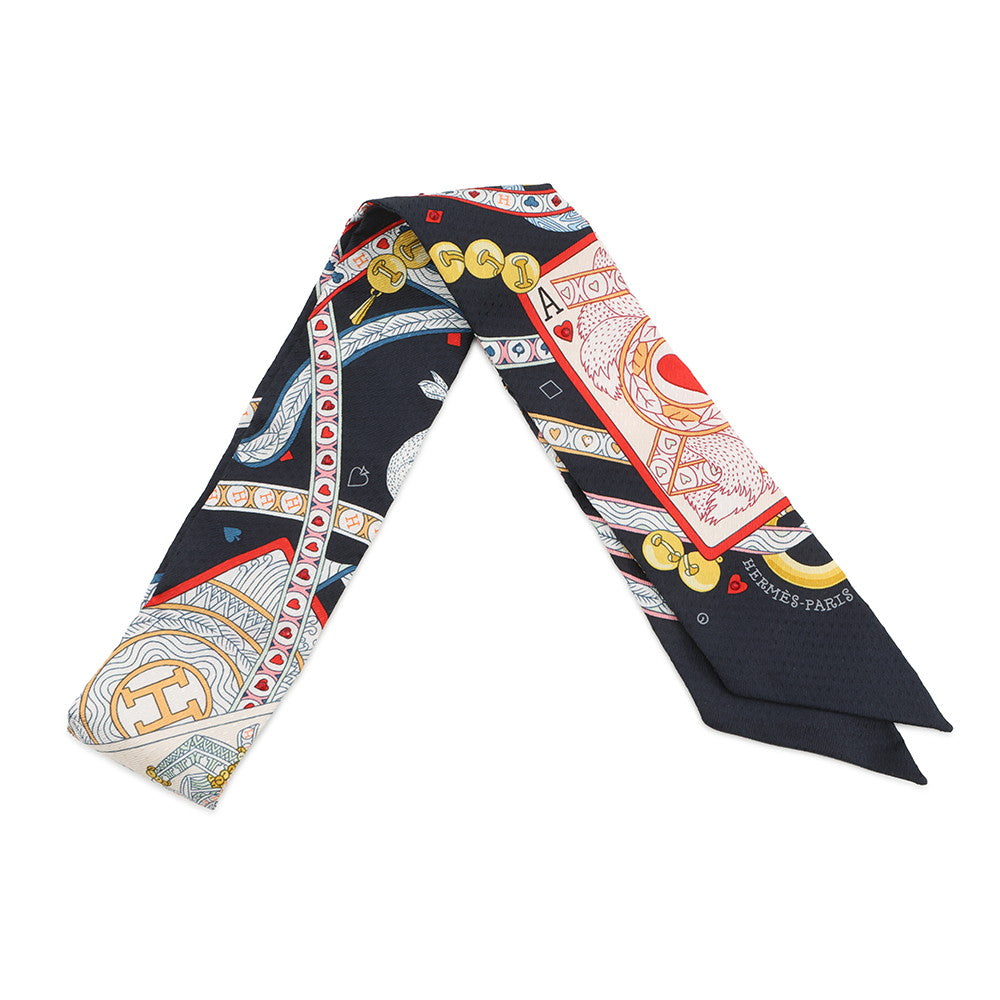 HERMES Twilly Bijoux・Pique Queen of Hearts Dame de Coeur Black/Rouge/Orange Silk100% Bijoux