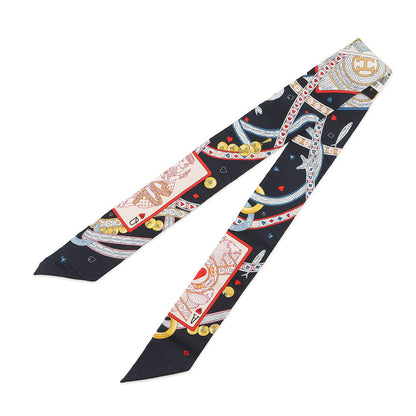 HERMES Twilly Bijoux・Pique Queen of Hearts Dame de Coeur Black/Rouge/Orange Silk100% Bijoux