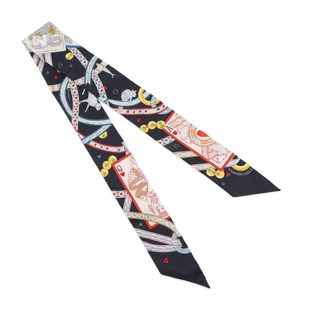HERMES Twilly Bijoux・Pique Queen of Hearts Dame de Coeur Black/Rouge/Orange Silk100% Bijoux