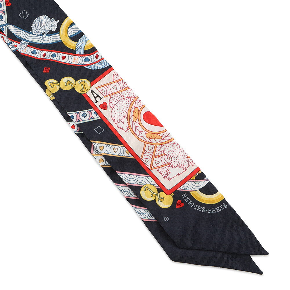 HERMES Twilly Bijoux・Pique Queen of Hearts Dame de Coeur Black/Rouge/Orange Silk100% Bijoux