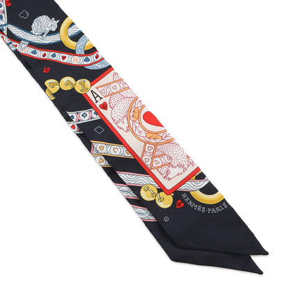 HERMES Twilly Bijoux・Pique Queen of Hearts Dame de Coeur Black/Rouge/Orange Silk100% Bijoux