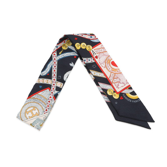 HERMES Twilly Bijoux・Pique Queen of Hearts Dame de Coeur Black/Rouge/Orange Silk100% Bijoux