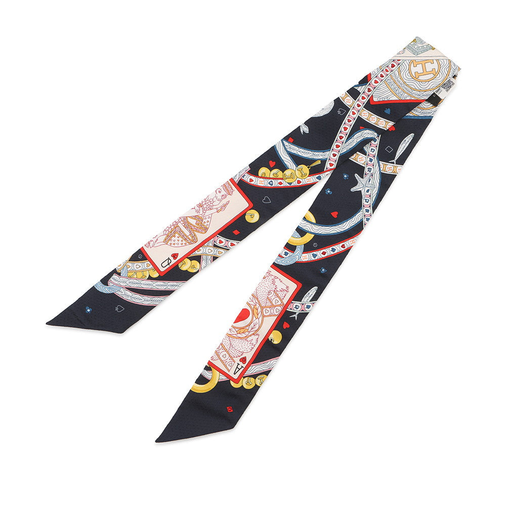 HERMES Twilly Bijoux・Pique Queen of Hearts Dame de Coeur Black/Rouge/Orange Silk100% Bijoux