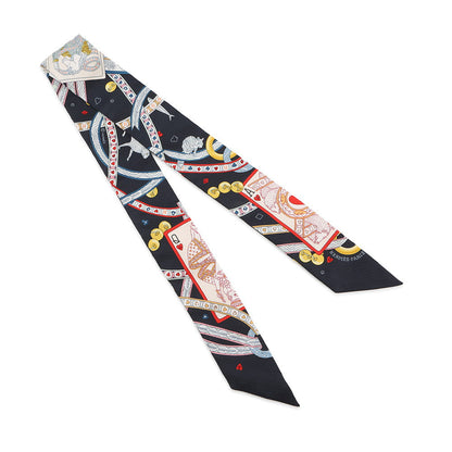 HERMES Twilly Bijoux・Pique Queen of Hearts Dame de Coeur Black/Rouge/Orange Silk100% Bijoux
