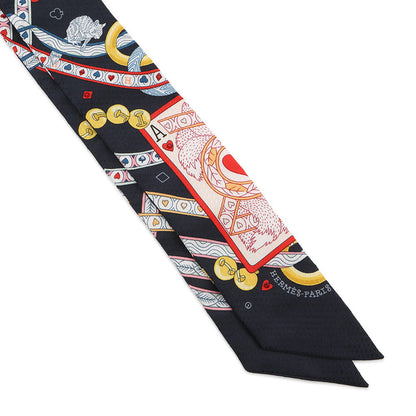 HERMES Twilly Bijoux・Pique Queen of Hearts Dame de Coeur Black/Rouge/Orange Silk100% Bijoux