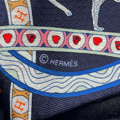 HERMES Twilly Bijoux・Pique Queen of Hearts Dame de Coeur Black/Rouge/Orange Silk100% Bijoux