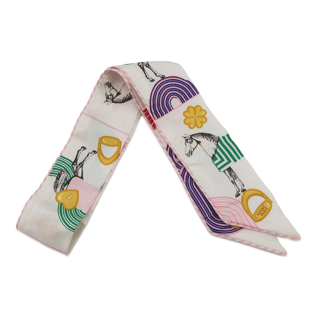 HERMES Twilly Garde Robe Pop Blanc/Multicolor Silk100%