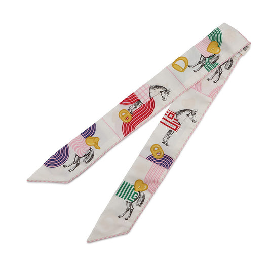 HERMES Twilly Garde Robe Pop Blanc/Multicolor Silk100%