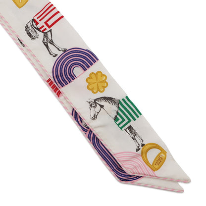 HERMES Twilly Garde Robe Pop Blanc/Multicolor Silk100%