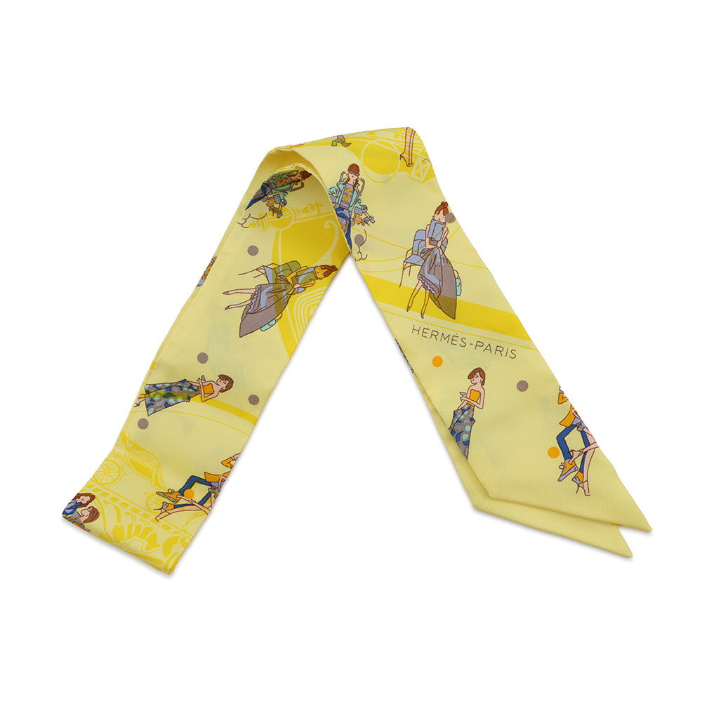 HERMES Twilly Ex-Libris Les Parisiennes JauneSoufre/Grease Silk100%