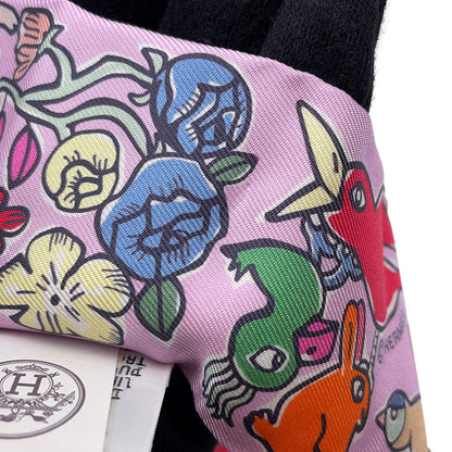 HERMES Twilly A Thousand and One Rabbits Mille et Un Lapins Parme/Rose Vif/Camel Silk100%