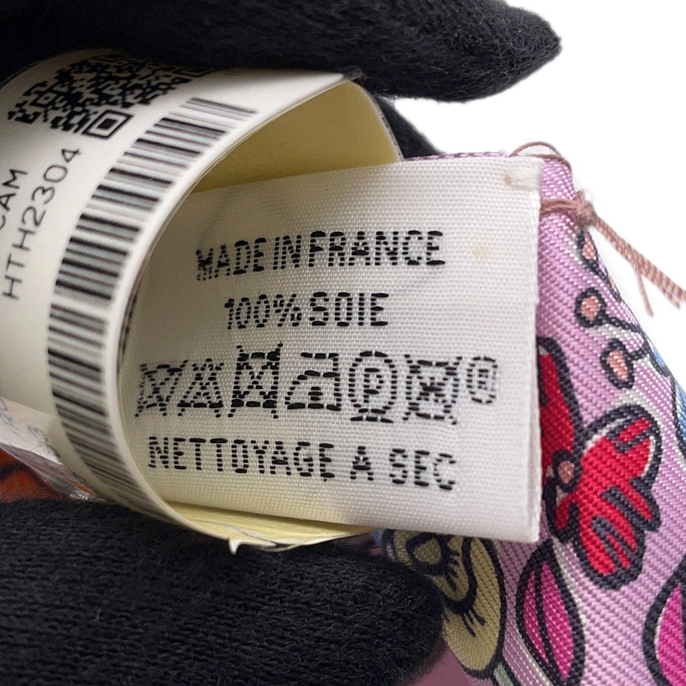 HERMES Twilly A Thousand and One Rabbits Mille et Un Lapins Parme/Rose Vif/Camel Silk100%
