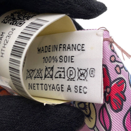 HERMES Twilly A Thousand and One Rabbits Mille et Un Lapins Parme/Rose Vif/Camel Silk100%