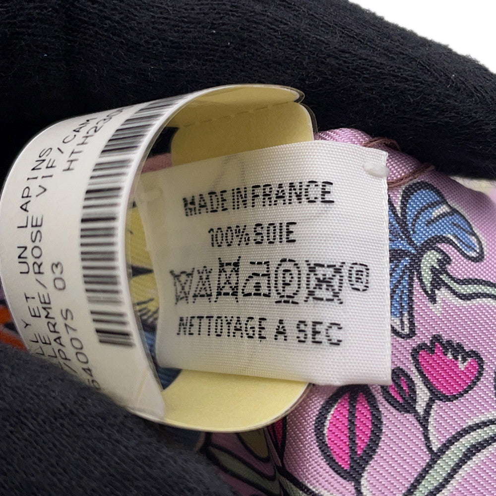 HERMES Twilly A Thousand and One Rabbits Mille et Un Lapins Parme/Rose Vif/Camel Silk100%